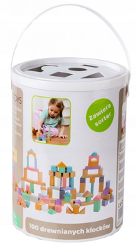 Klocki drewniane EcoToys wiaderko + sorter 100 elementów (6942397325059)