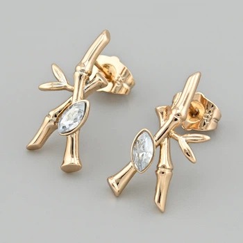 Серьги с кристаллами Swarovski Бамбуковая веточка 48906 размер 22х9 мм цвет серый вес 2.6 г позолота 18К