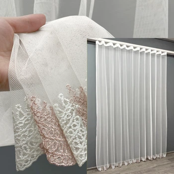 Тюль VR-Textil 1463т Грек-сетка с вышивкой Молочный с пудровым 300х270 см (42-0331)