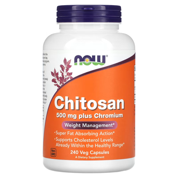 NOW Хітозан плюс Хром, Chitosan Plus 500мг - 240 капсул (733739020260)