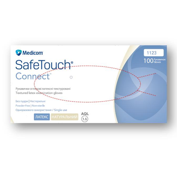 Латексные перчатки Medicom SafeTouch Connect (5,5 г) текстурированные без пудры размер L 100 шт. Белые