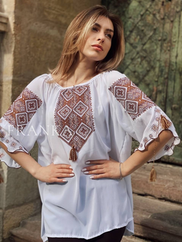 Летняя вышиванка женская белая "Рейна" на легком шифоне 12158-52 (XL)