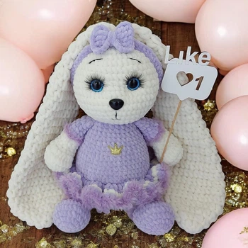 М'яка плюшева іграшка handmade Зайчик 36 см амігурумі в'язаний гачком