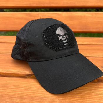 Спортивна Бейсболка Punisher «Каратель» із вентиляційною сіткою / Бавовняна Кепка чорна розмір універсальний