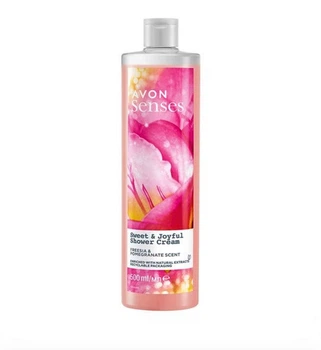 Увлажняющий крем - гель для душа Avon Senses Счастливые моменты Sweet & Joyful Shower Creaml с фрезией и гранатом (Freesia & pomegranate scent) 500мл