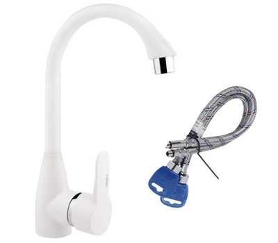 Смеситель для кухни белый пластиковый, гибкая подводка, комплект Brinex 35W007/SW40