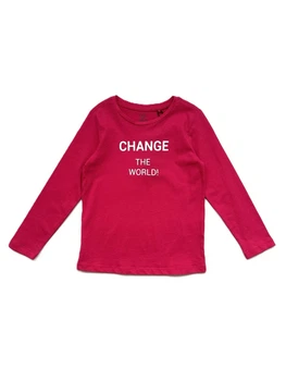 Лонгслів реглан для дівчини OVS Change the world фуксія 2000-353 (110 см)