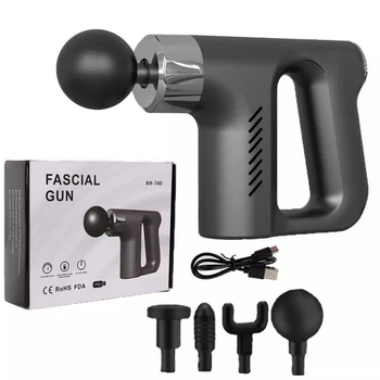 Ударный массажный пистолет для тела Fascial Gun KH-740, с насадками