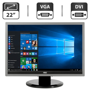 Монітор Б-клас AOC 2219P2 / 22" (1680x1050) TN / VGA, DVI / Вбудовані колонки 2x 1W / VESA 100x100 + Кабелі (VGA або DVI на вибір) та кабель живлення б/в