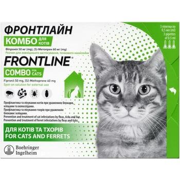 Краплі від бліх та кліщів для котів та тхорів Frontline Combo (Фронтлайн Комбо) Boehringer Ingelheim, 3 піп