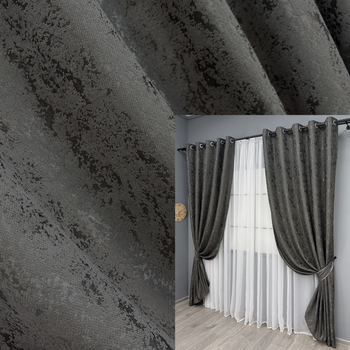 Комплект штор на люверсах VR-Textil Льон мармур Pavliani № 1667ш Графітовий 150х250 см 2 шт (37-0170)