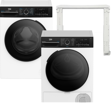 Стиральная машина узкая Beko BM3WFSU48435WPBB2 + Сушильная машина Beko BM3T48239WPBB2 + Соединительная планка BEKO PSKS (комплект)