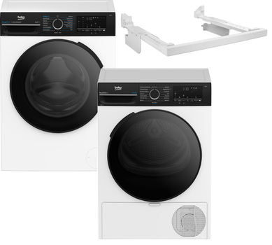 Стиральная машина узкая BEKO BM3WFSU47235WPBB2 + Сушильная машина Beko BM3T47239WPBB2 + Соединительная планка BEKO PSKS (комплект)