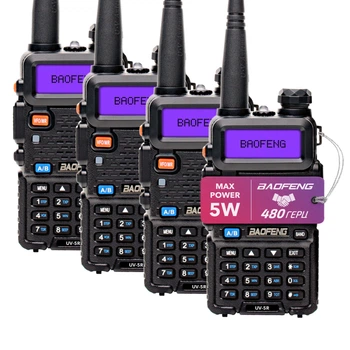 Рація Baofeng UV-5R комплект 4 шт., UHF/VHF, 8 Вт, 1800 мАч + Гарнітура + Ремінець на шию