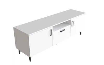 Тумба Лэстер на конусных ножках Ferrum-decor 48x139x38 Черный металл ДСП Белый 16 мм (LEST106)