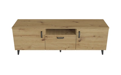 Тумба Лэстер на конусных ножках Ferrum-decor 48x139x38 Черный металл ДСП Дуб Артизан 16 мм (LEST107)