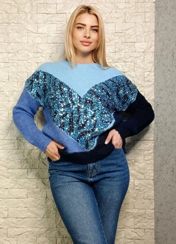 Светр прямого покрою декорований паєтками блакитний Bluoltre L-XL 20-114