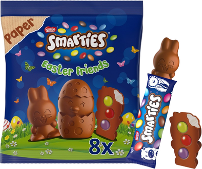 Набір фігур з молочного шоколаду з начинкою Smarties Великодні друзі з хрумкою глазур'ю 65 г (8000300427622)