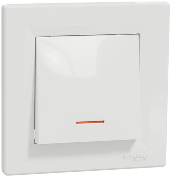 1-клавишный выключатель Schneider Electric Asfora с подсветкой самозажимной Белый с рамкой (EPH1400121)