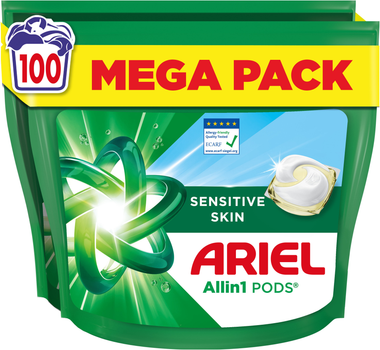 Капсули для прання Ariel Pods All-in-1 Sensitive Skin для чутливої шкіри 100 шт (8700216765619)