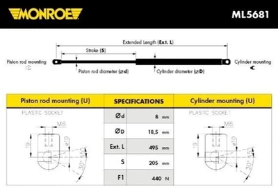 Газовый амортизатор багажника Monroe (ML5681)