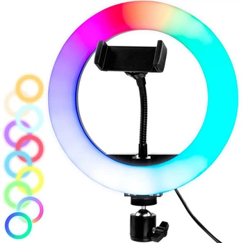 Кольцевая RGB лампа 20 см, с держателем для телефона, MJ20 / Разноцветное селфи кольцо для блога