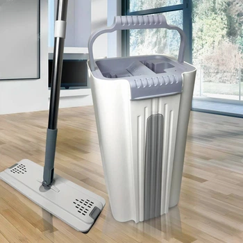 Механічна швабра-ледарка з відром та автоматичним віджимом Scratch housework 10 л Біло-сірий (НА-371)