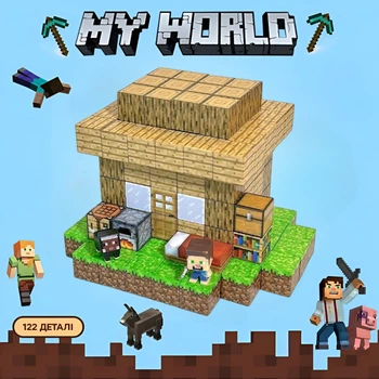 Магнитный конструктор Minecraft "Деревянный дом", Конструктор Майнкрафт для детей, 122 детали
