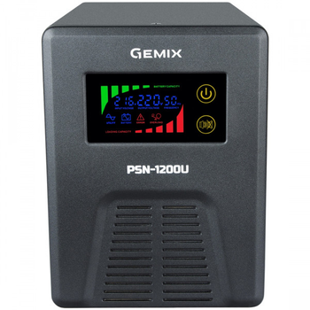 Источник бесперебойного питания ИБП Gemix PSN-1200U, 1200VA/800Вт 12В/220В 7/13/18A 3xSchuko без АКБ Black (PSN-1200U)