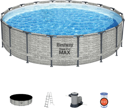 Басейн зі штучного каменю Bestway Steel Pro Max 18 FT + стійка 5-в-1 + аксесуари 549 x 122 см Gray (6941607310496)