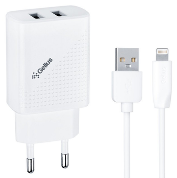 Сетевое зарядное устройство Gelius Pro Vogue GP-HC011 2USB 2.4A + кабель Lightning White