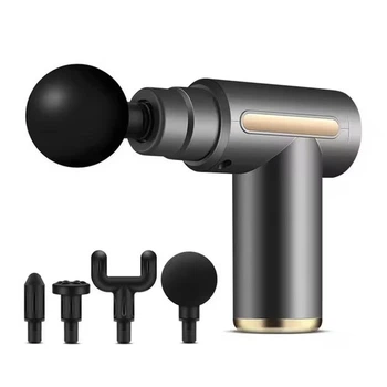 Массажер ручной ударный для тела Mini Massager Gun (4 насадки), Серый