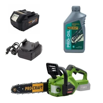 Аккумуляторная цепная пила Procraft PKA38 + 1 акб 4Ач + ЗП charger20/1 + Масло для цепи 1л