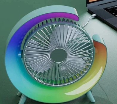 Електричний вентилятор акумуляторний 1800 мАч з Led підсвіткою USB на 3 швидкості настільний для дому