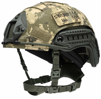 Балістичний шолом каска FAST Helmet NIJ IIIA оливковий і кавер піксель Розмір L