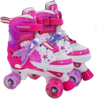 Роликовые коньки раздвижные Sport Квады PU свет размер 35-38 стелька 21-23,5 см Pink (R-300-05 М)