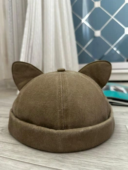 Коротка шапка кепка, докер з вушками 55-58р Бежевий (2375)