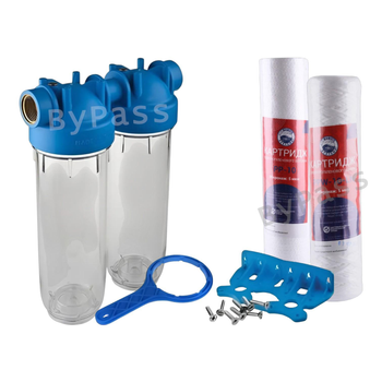 Комплект колба для холодной воды Atlas 10 DP-DUO 3/4" OT-TS + картридж шнурковый и полипропиленовый BioSystems PPW-10-LN / PP-10