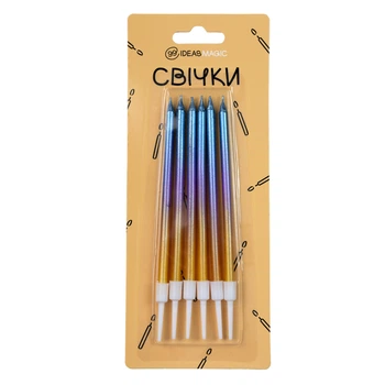 Свічки для торта радуга 6 шт 11 см, IDEA8-M08