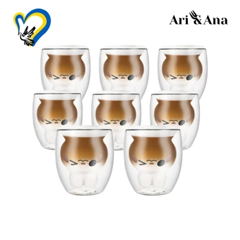 Набор стаканов Ari&Ana 8х250 мл, двойная стенка, прозрачная, термостойкая чашка, для кофе, чая, латте, капучино