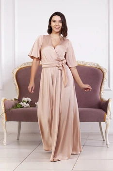 Довге вечірнє плаття на короткий рукав FashionYouWant L бежевий 43372395