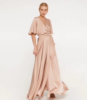 Вечірня світла довга сукня на короткий рукав JadFashion XL бежевий 43285493