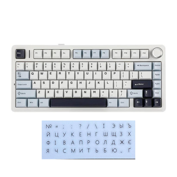 Клавиатура механическая безпроводная Aula F75 с RGB-подсветкой и поддержкой HOT-SWAP White-Blue ENG + наклейки UA\RU