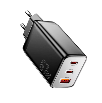 Зарядний пристрій Essager 67W GaN (2xType-C + USB-A), QC4.0/PD3.0/Fast Charge