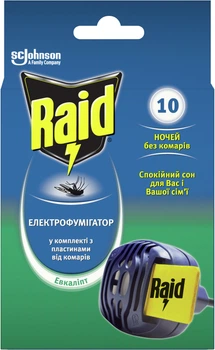 Электрофумигатор от комаров Raid Эвкалипт в комплекте 10 пластин (5000204183016)