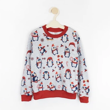 Джемпер дитячий новорічний з начісом з пінгвінами Christmas penguin 158 см