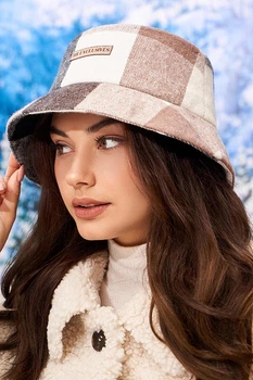 Клетчатая зимняя панама (6087) Braxton бежевый 56-59
