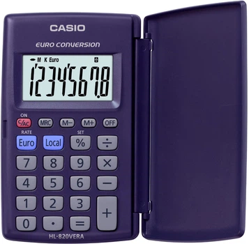 Калькулятор карманный Casio 8 разрядов раскладной Черный (HL-820VERA-WA-EP)