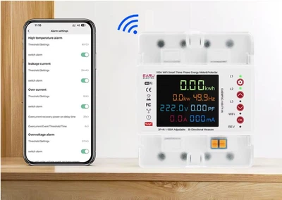Трифазний Tuya WiFi лічильник енергії, реле напруги. Захист від витоку.