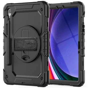 Противоударный защитный чехол для планшета Samsung Galaxy Tab S9 (SM-X710/X716B/X718U)/S9 FE (SM-X510/X516)/S10 FE (SM-X520/X526), Panzer, Черный, силикон + поликарбонат, накладка с подставкой и ремешком на плечо, c усиленными углами, 360°